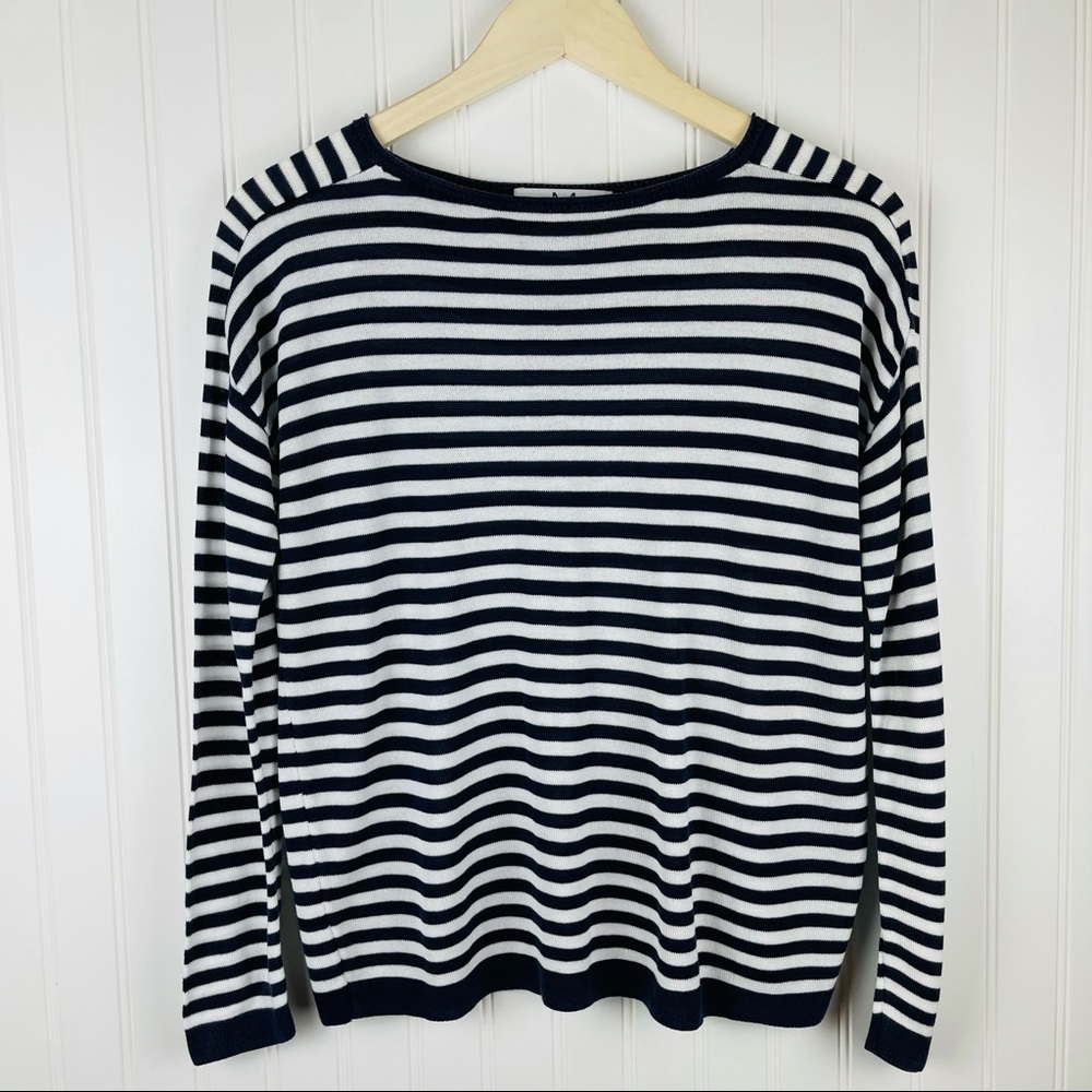 Magaschoni Navy Blue White Striped Sweater Size S
